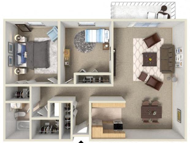 Floor plan for 2 beds, 1 bath, 1150 sqft